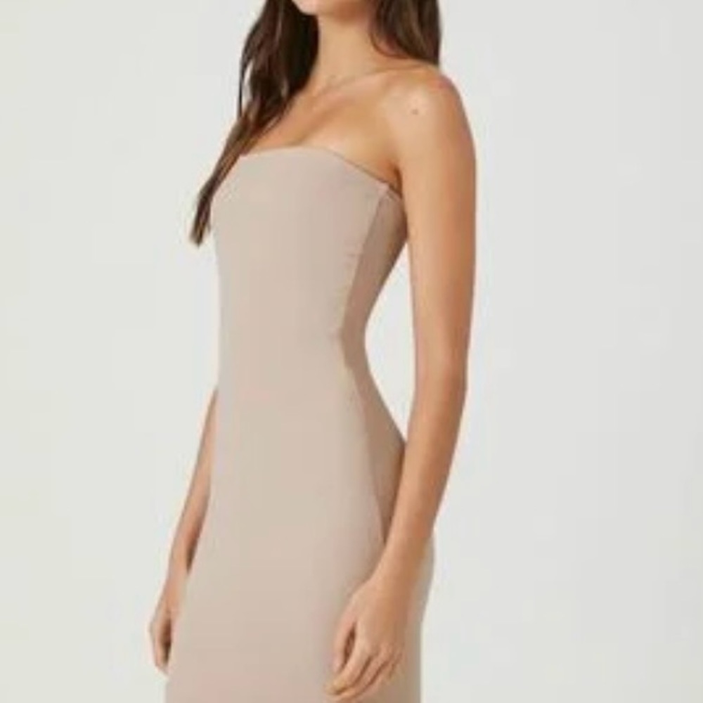 Strapless Cream ribbed size small long dress like new perfect condition